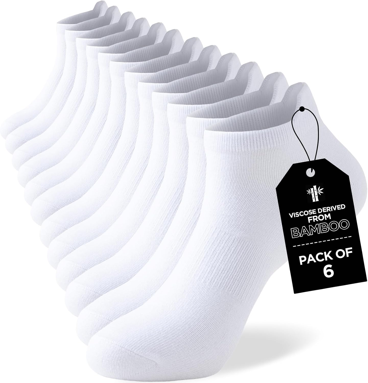 Detalle de Niorasen Chaussettes sneaker en bambou (lot de 6) pour hommes et femmes, respirantes anti-odeur, tailles 37-42 et 43-46