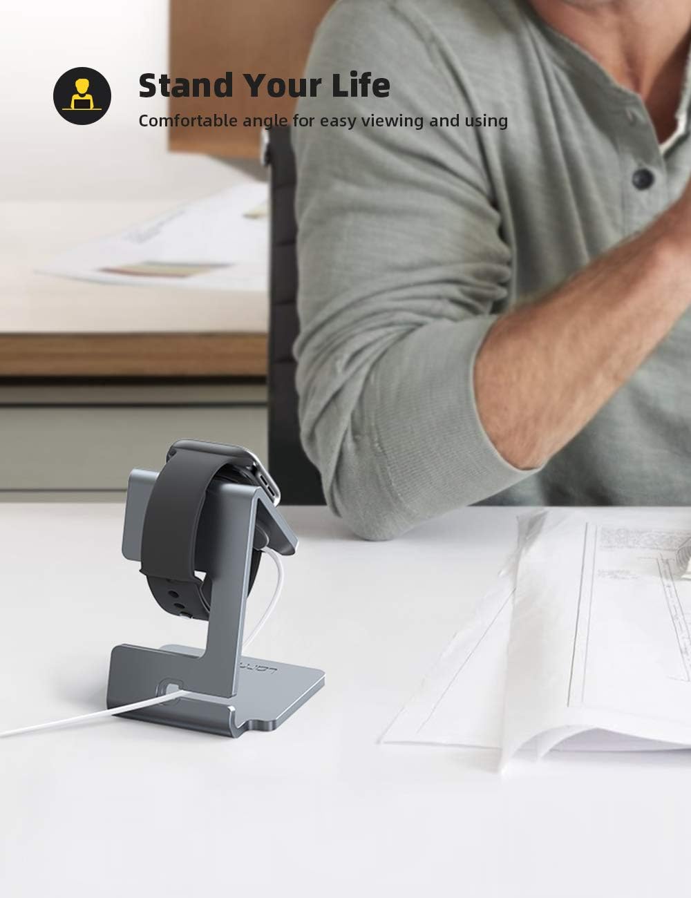 Thumbnail 2 de Lamicall Stand for Apple Watch – Desk Stand and Charging Dock (Gray)