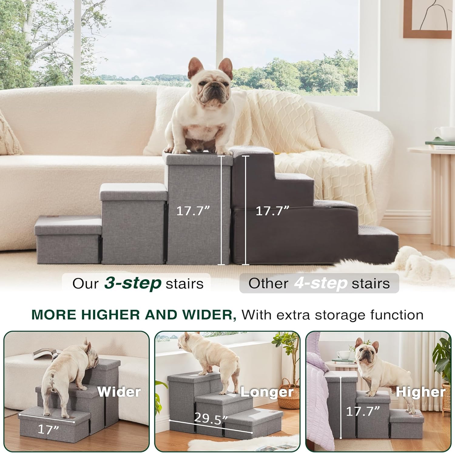 Detalle 1 de Love's cabin Dog Stairs 18 High Bed 3 Steps