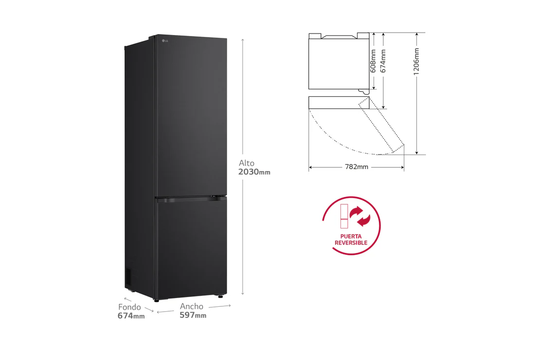 Thumbnail 2 de LG Serie 700 DoorCooling+ GBBS726CEV.OUTLET: frigorífico combi con 375 l y 2,03 m