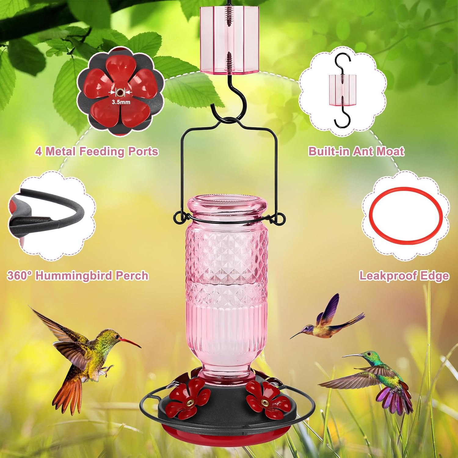 Detalle 1 de FEED GARDEN Glass Hummingbird Feeder 16 oz