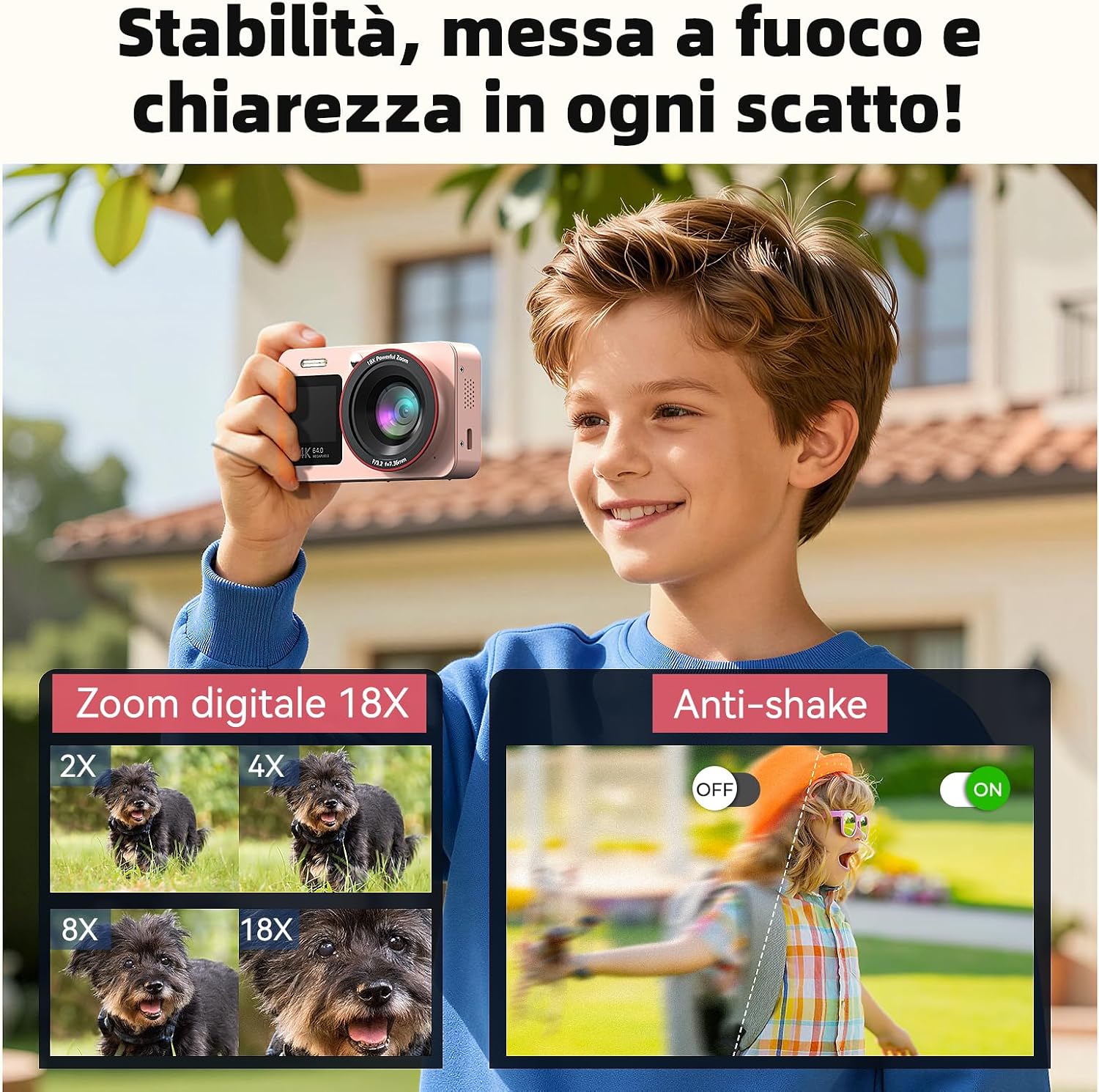 Thumbnail 3 de Macchina Fotografica Digitale 4K 64MP con 18x Zoom e doppio display – Rosa