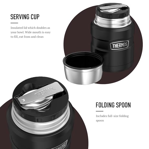 Detalle de Thermos Stainless King Matt Black Food Flask (470ml) – 9h Hot / 14h Cold