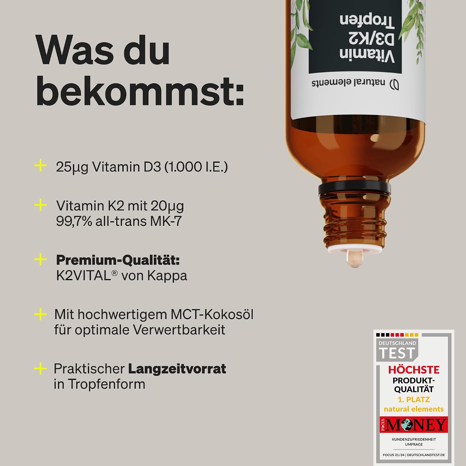 Thumbnail 3 de natural elements Vitamin D3 + K2 Tropfen 50 ml – Vitamin D3-K2 Tropfen 💊