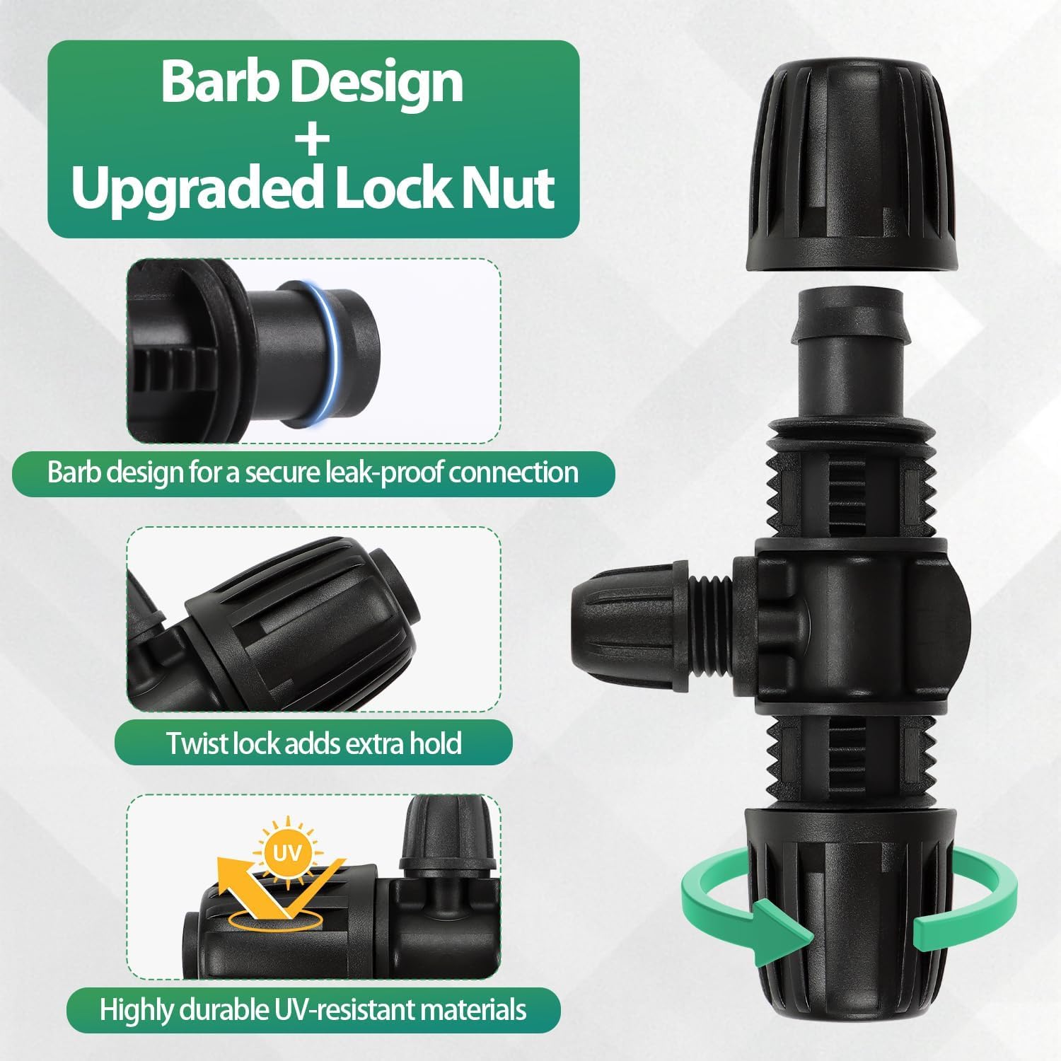 Thumbnail 4 de Wzzy Gurden 15 Stück: 3-Wege Barbed Tee Anschluss für Bewässerung – 16 mm/4 mm Schläuche, Anti-Drop-Qualitätsfitting