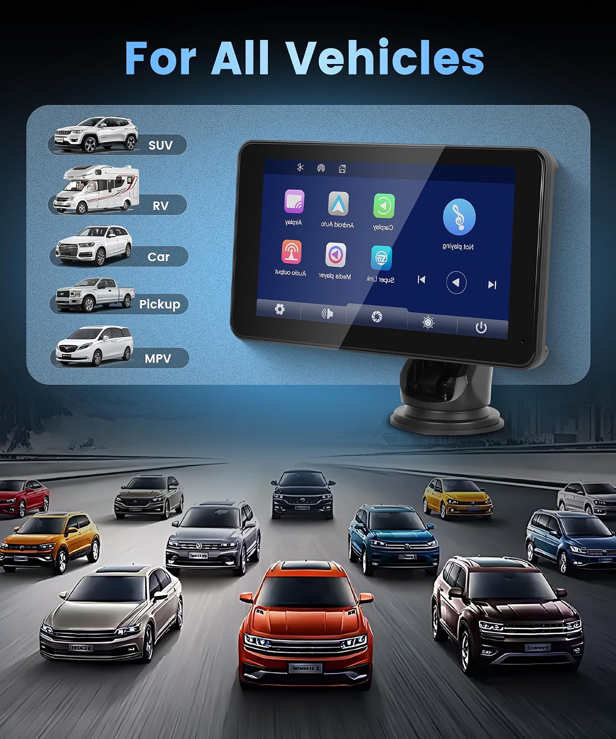 Thumbnail 6 de Rimoody 7 Inch Portable Car Stereo with Wireless CarPlay, Android Auto and Backup Camera