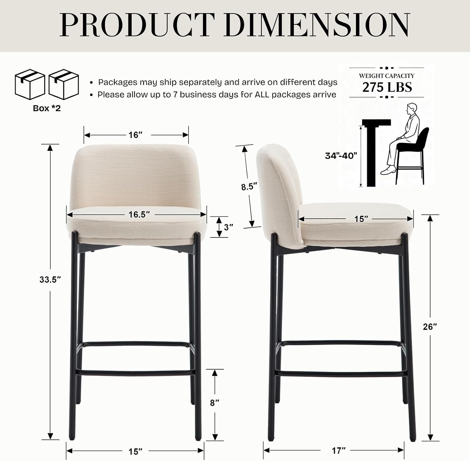Detalle 2 de QUINJAY Counter Height Bar Stools, 26-Inch