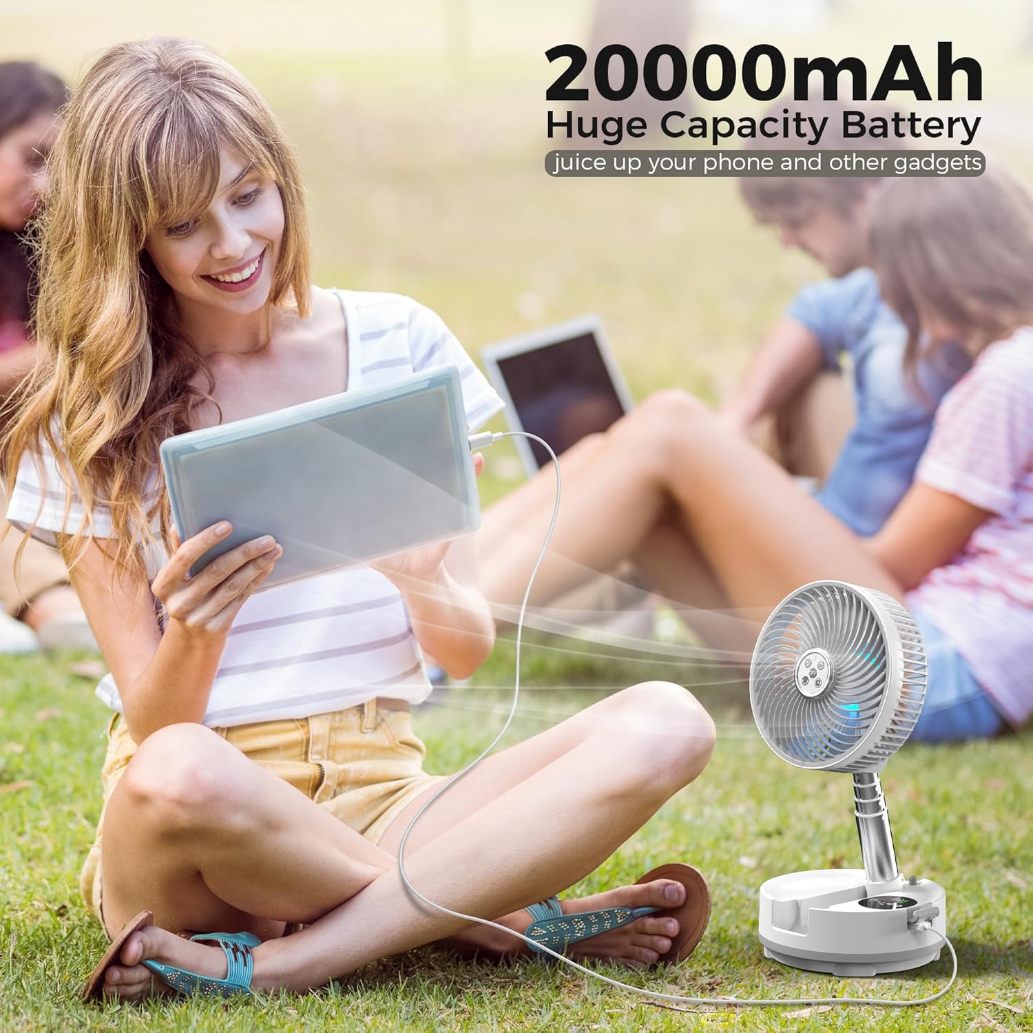 Thumbnail 4 de Portable Travel Fan with 112H Run, 9 Speeds & Remote—Foldable Oscillating USB-C Rechargeable Fan for Travel
