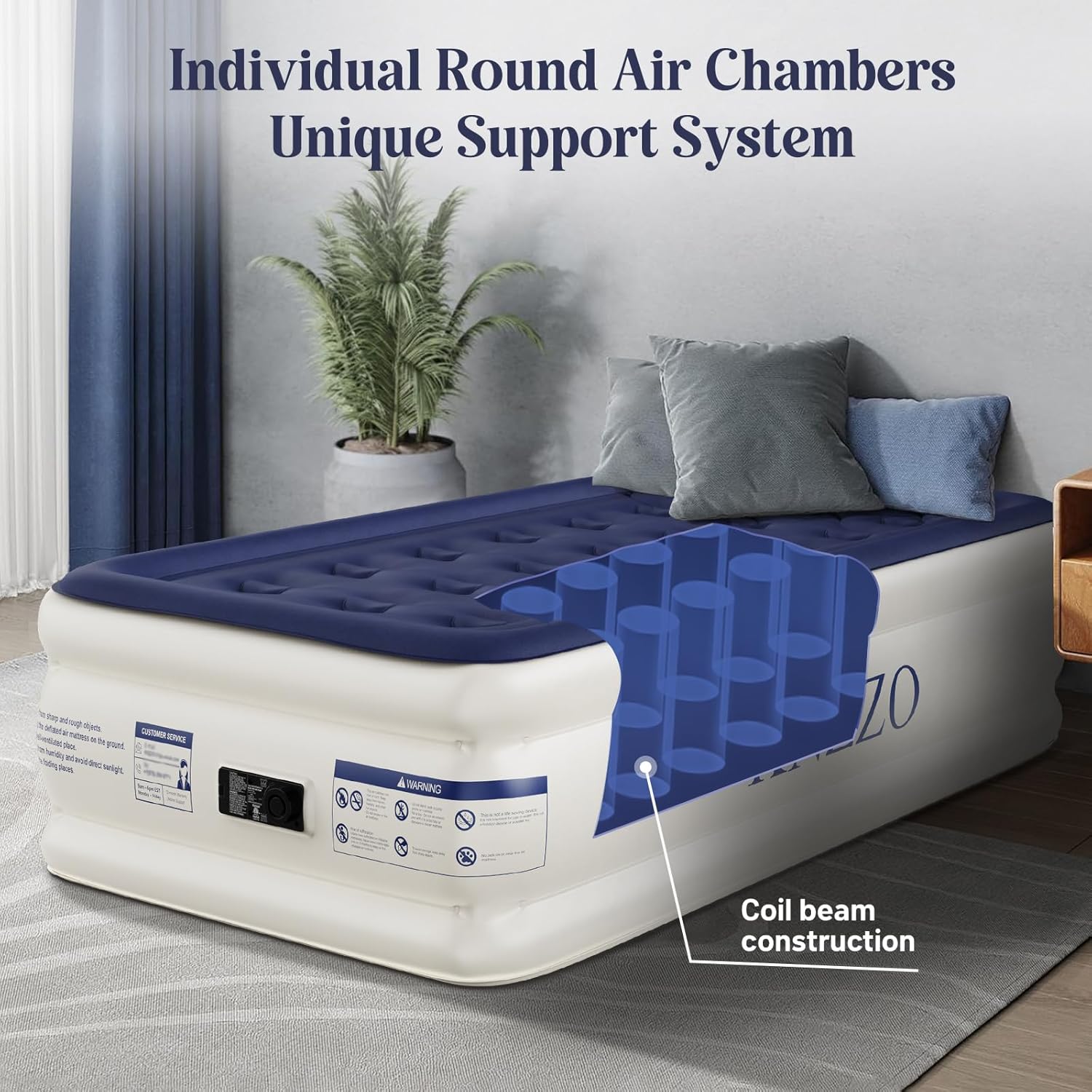 Thumbnail 2 de KNZZO Twin Air Mattress with Built-in Pump, Soft Flocked Top & Storage Bag (Leakproof Inflatable Bed)