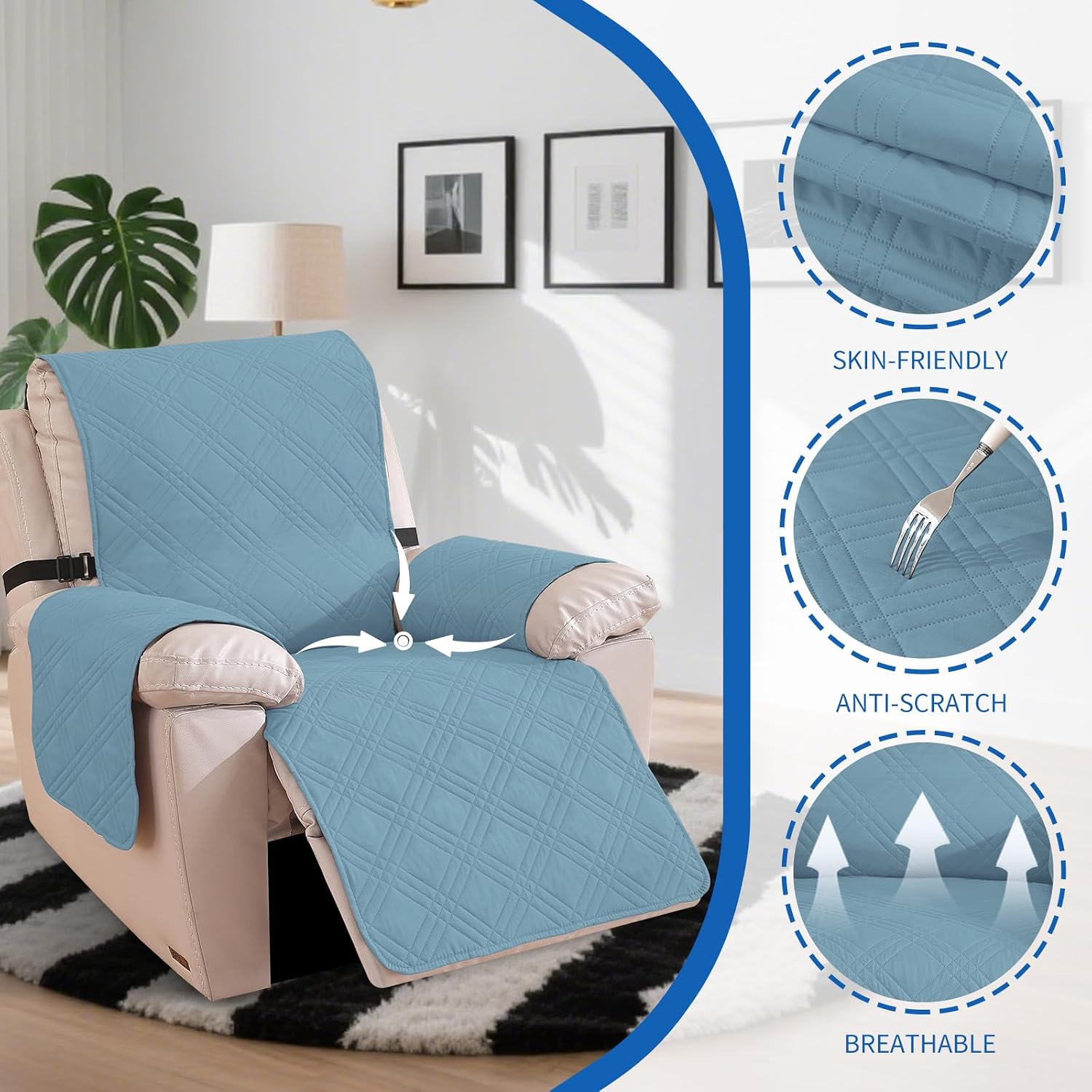 Detalle de Ystyle copripoltrona Relax Reclinabile reversibile universale (1 posto grande) blu chiaro + verde chiaro