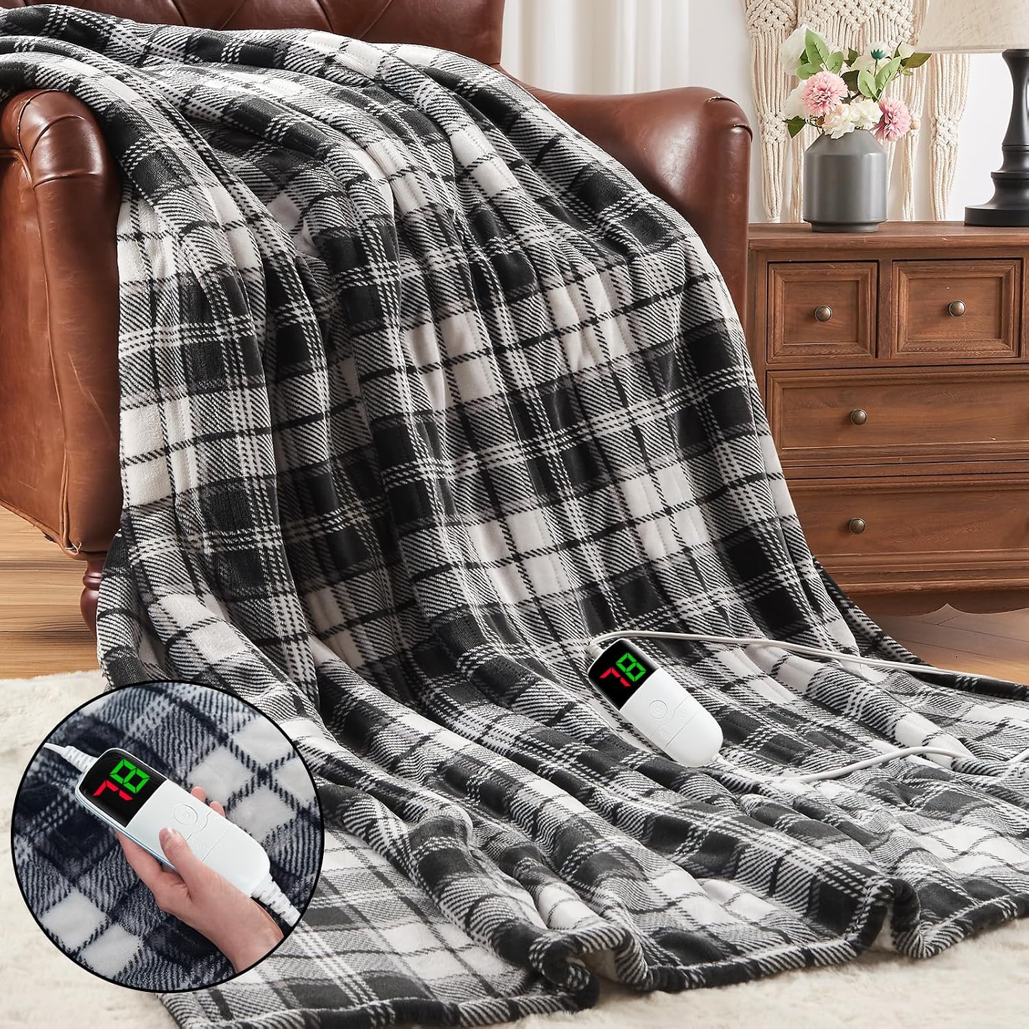 Detalle de Black Heated Blanket Twin 62x84, 10 Heat Levels