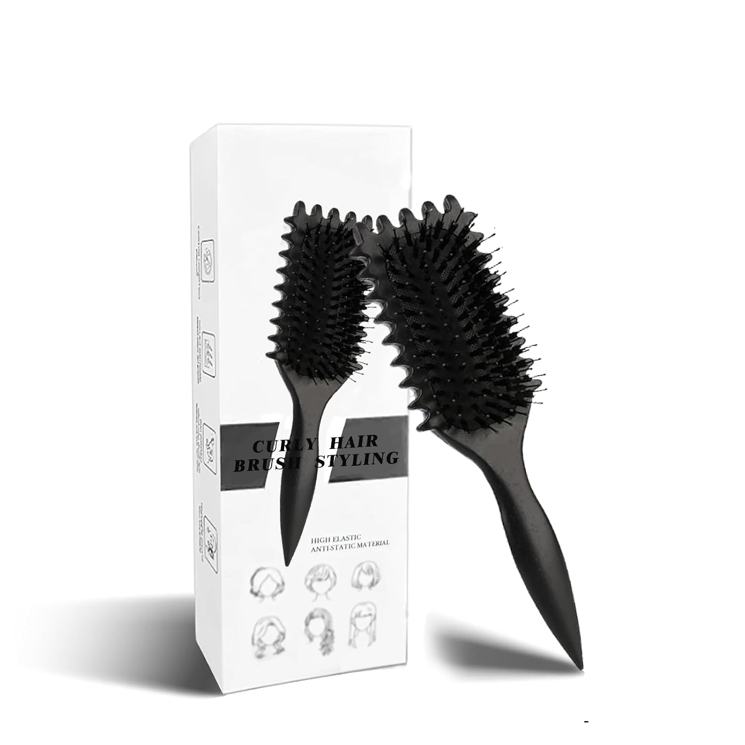 Detalle de Longyier Lockenbürste mit Zinken – Stylingbürste zum Kämmen und Formen von Locken (Schwarz)