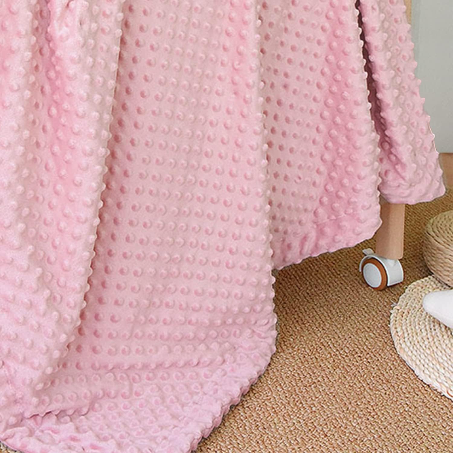 Detalle de CREVENT Gemütlicher Fleece-Überwurf mit Sherpa-Rückseite (Babydecke) – 75 x 100 cm, rosa Punkte