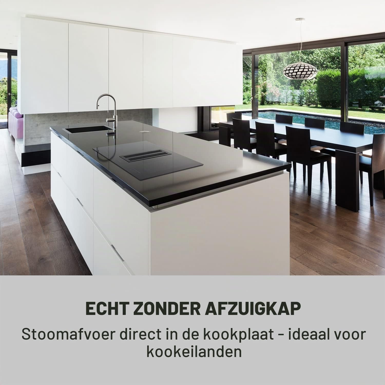 Detalle de Klarstein CGCH3-FullHouse-2.0 inductiekookplaat met downdraft-afzuiging en flexzone