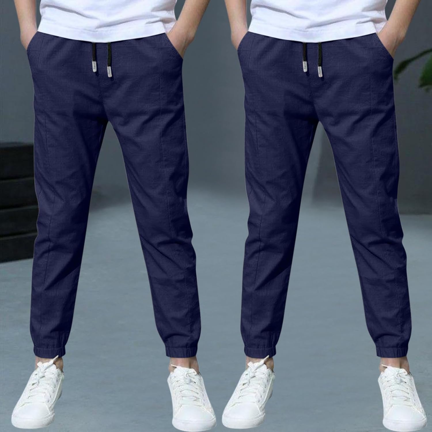 Detalle de DeHolifer: Confezione da 2 Pantaloni in Cotone e Lino per Ragazzi – Comfort Estivo ed Elastico