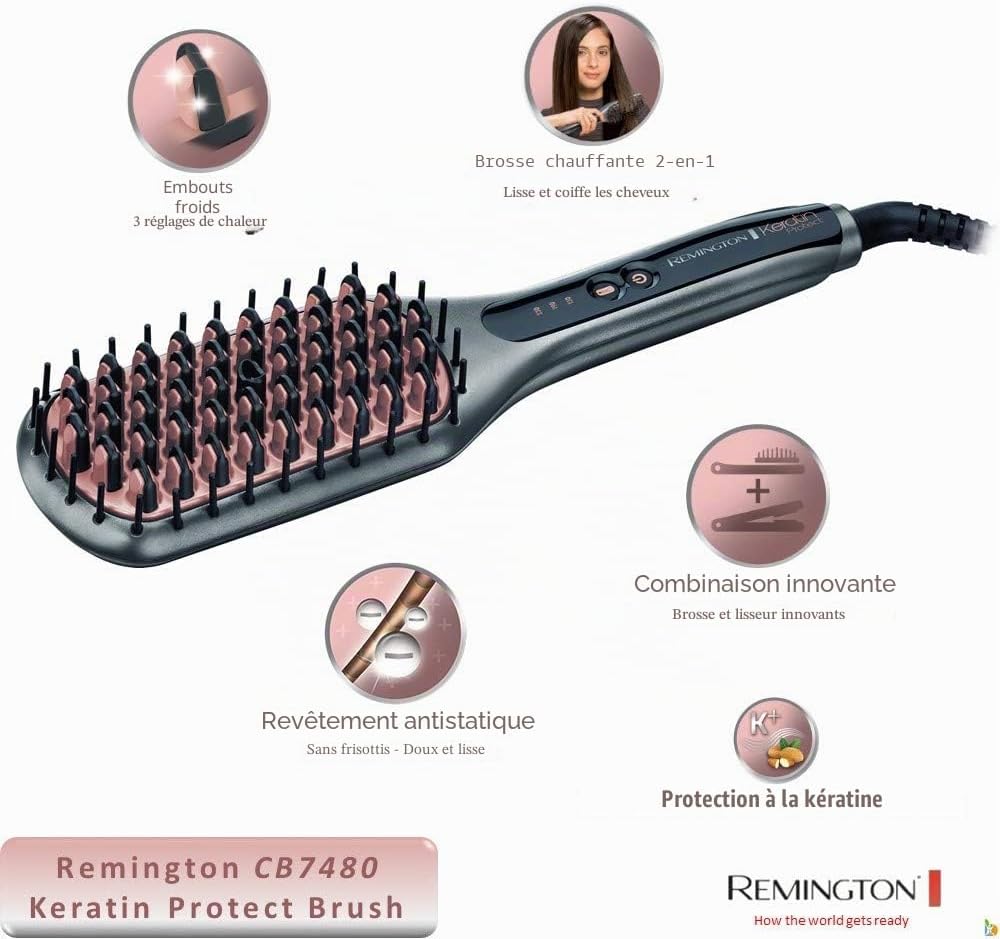 Detalle de Remington Brosse Lissante Ionique 2 en 1 Keratin Protect CB7480 — lissage et démêlage doux et performant