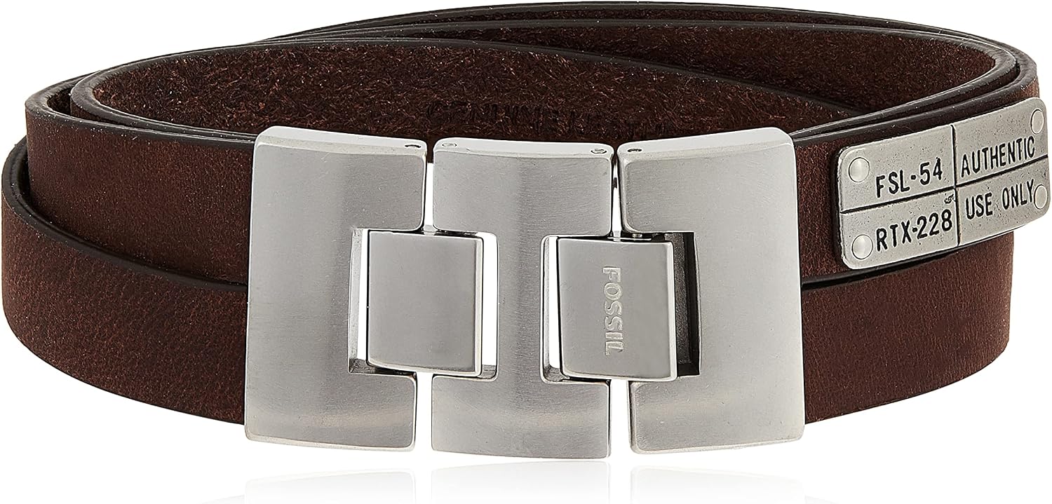 Detalle de Fossil Herren-Armband JF87354040 – Lederarmband, braun, matte Oberfläche, Doppelwickel 480 mm