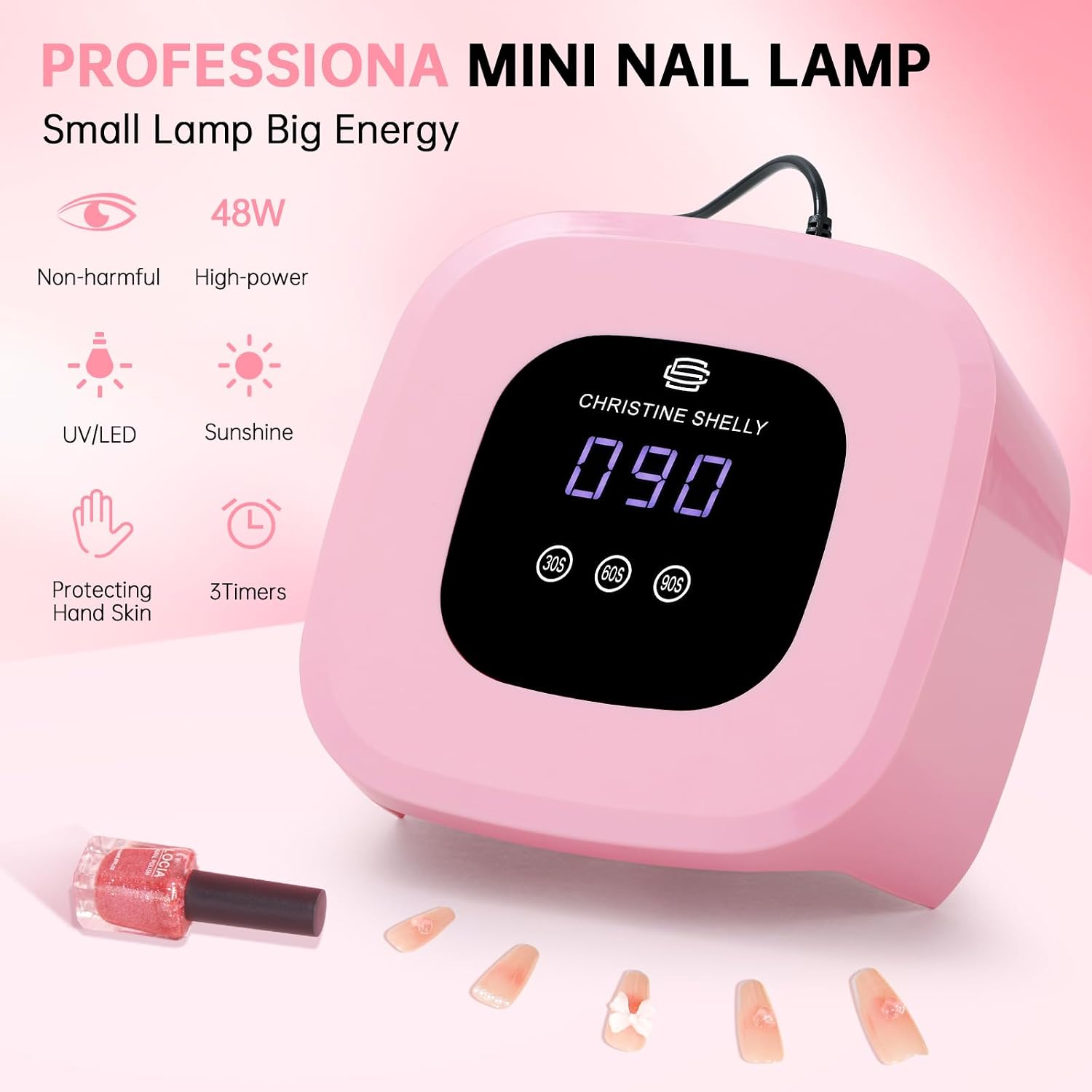 Detalle de Gel Nail Lamp 48W Fast Curing LED Nail Dryer with Auto Sensor and Display – Sparkly 3 Timer for Home DIY