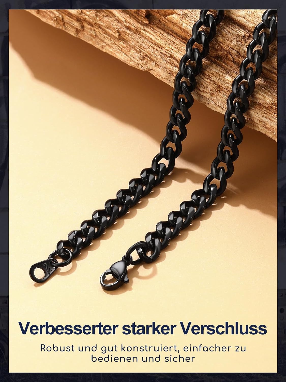 Detalle de Suplight Herren Panzerkette Cuban Link 3/6/9mm – 316L Edelstahl, 36–76 cm, Silber/Gold/Schwarz