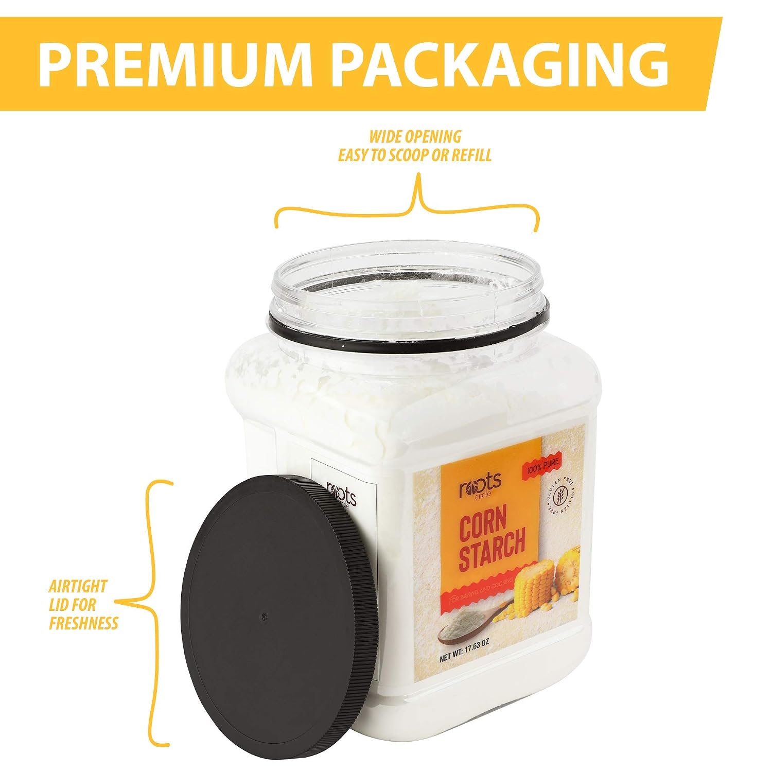 Thumbnail 6 de Roots Circle 100% Pure Corn Starch, 17.63 oz Airtight Container