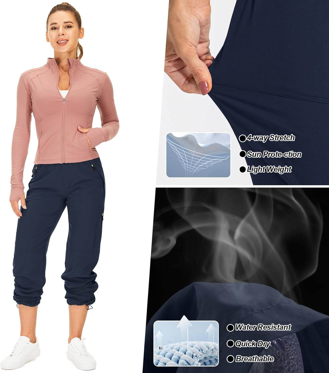 Detalle de mosingle Women's Walking Cargo Trousers: Lightweight, Quick-Dry Hiking Pants with UPF 50 and Practical Zip Pockets
