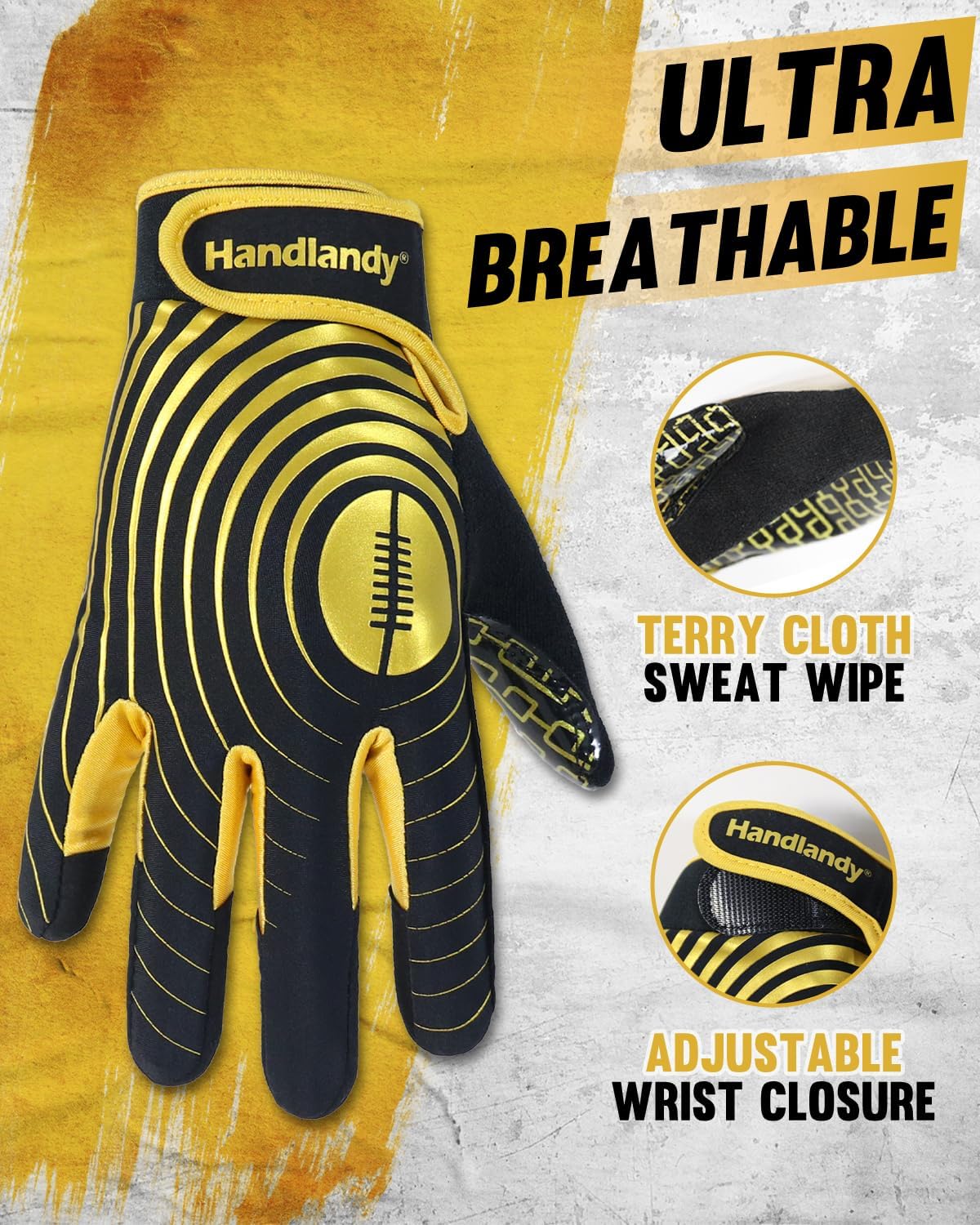 Detalle de HANDLANDY Youth Football Gloves (Kids Sticky Receiver Gloves) with Tacky Silicone Palm Grip