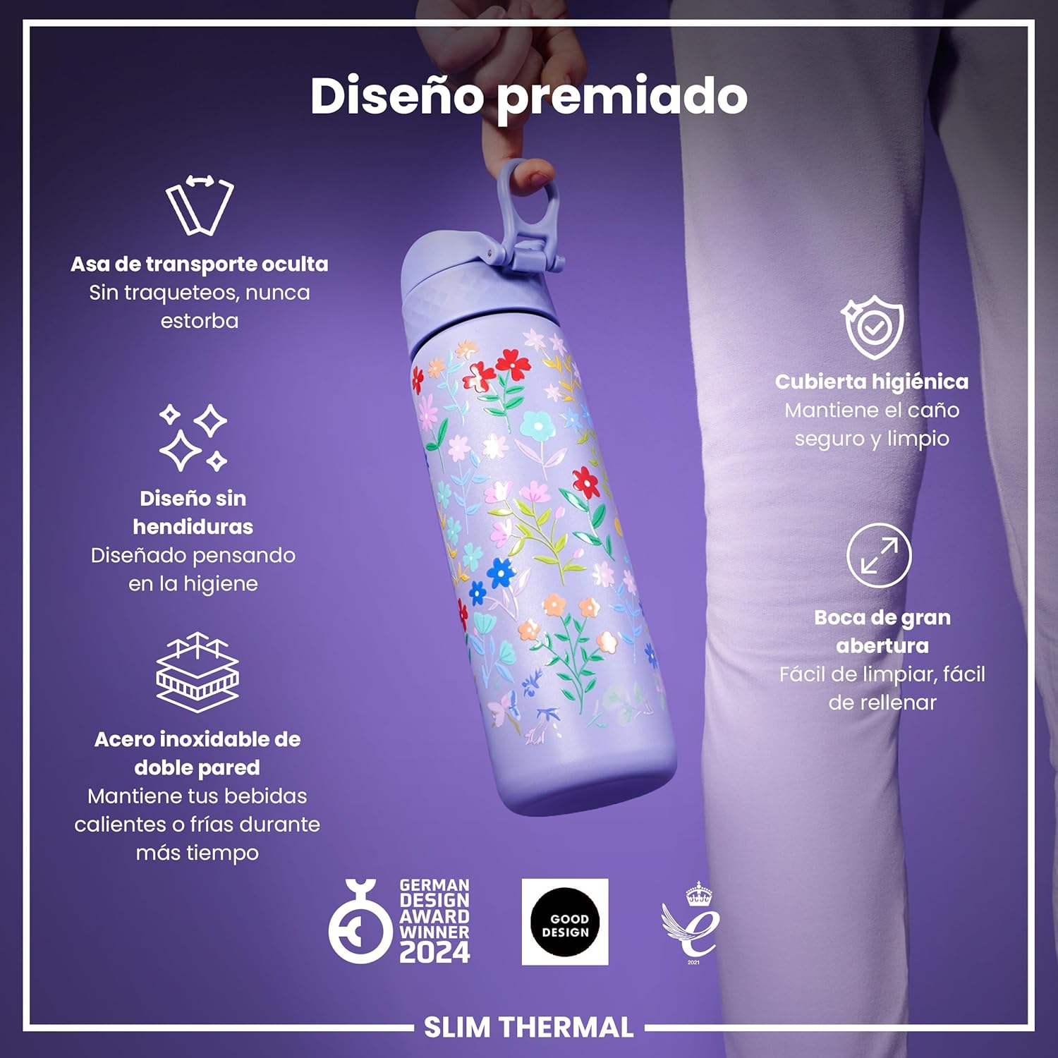 Thumbnail 5 de ion8 Botella de Agua Inox Térmica 500ml 🌸 Sin Fugas Fácil Abrir