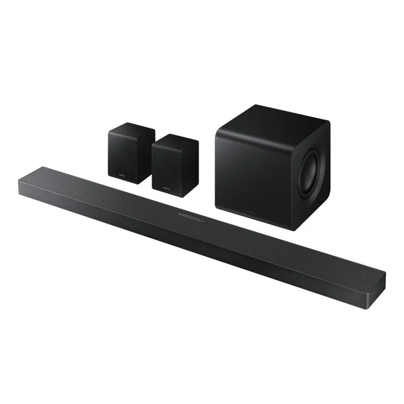 Detalle de Samsung HW-QS750F: barra de sonido 5.1.2 con Dolby Atmos y conectividad multipantalla
