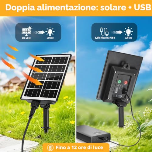 Detalle de Hoteril Catena Luminosa Esterno Solare 15m 19+2 G40 IRIP 2200K – LED da Giardino con 8 Modalità, IP65 e USB Ricaricabile