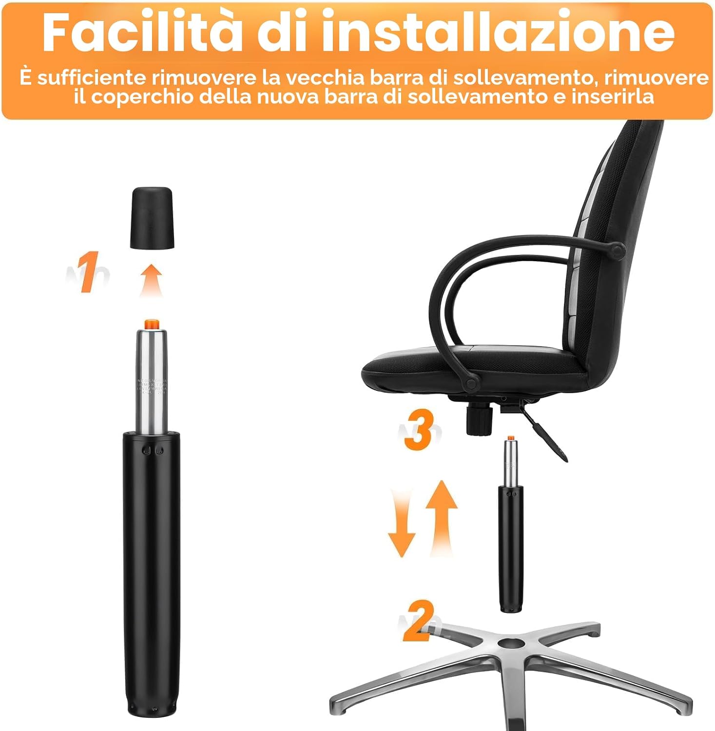 Thumbnail 6 de Huiguli Pistone Sedia Ufficio Class 4 a Gas di Ricambio – 300–450 mm, Ø50/28 mm, rotazione 360°, capacità 450 kg, nero