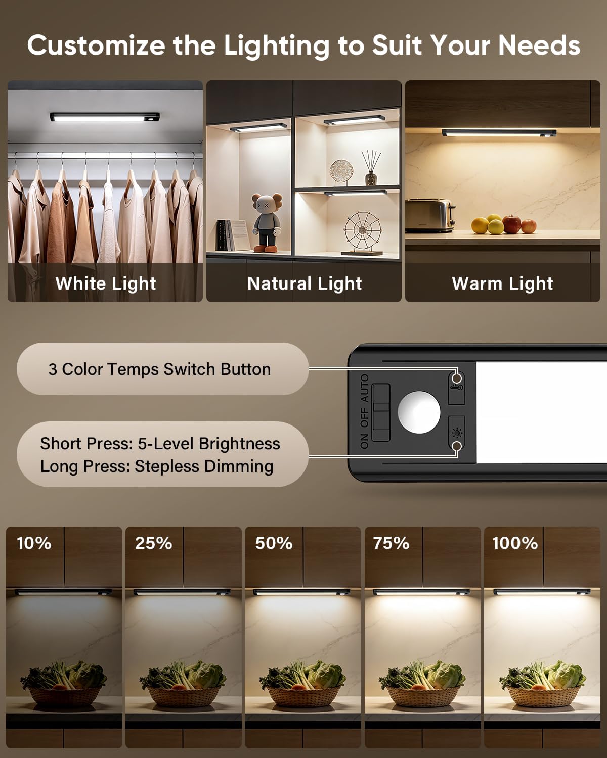 Detalle 1 de MCGOR GLS-C010 10-Inch Under-Cabinet Lights, 5-Pack, Motion Sensor