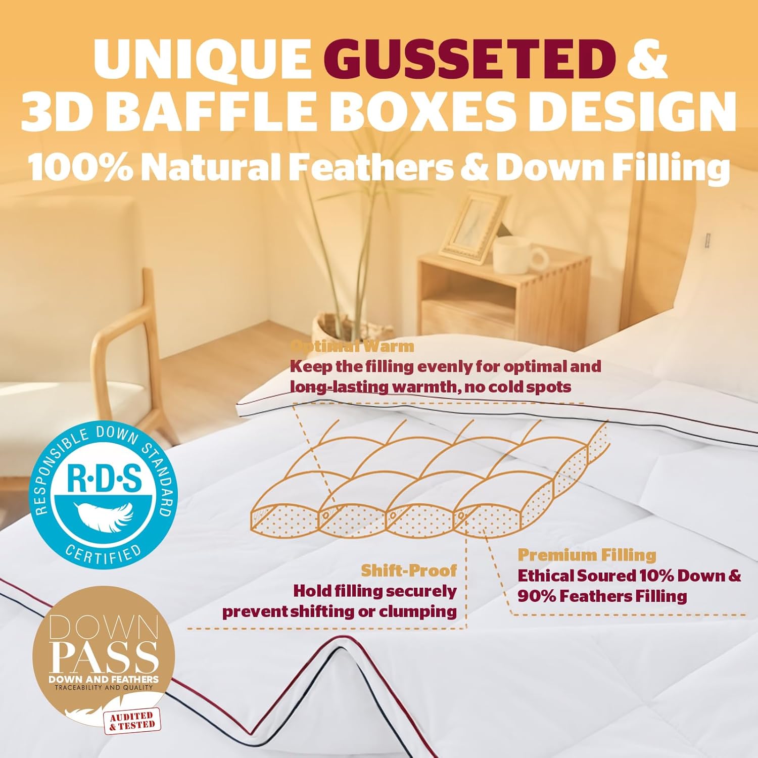 Thumbnail 2 de BedFabtasy Luxury Gusseted Feathers Down Duvet King Size (4.5 Tog) with 100% Organic Cotton Cover