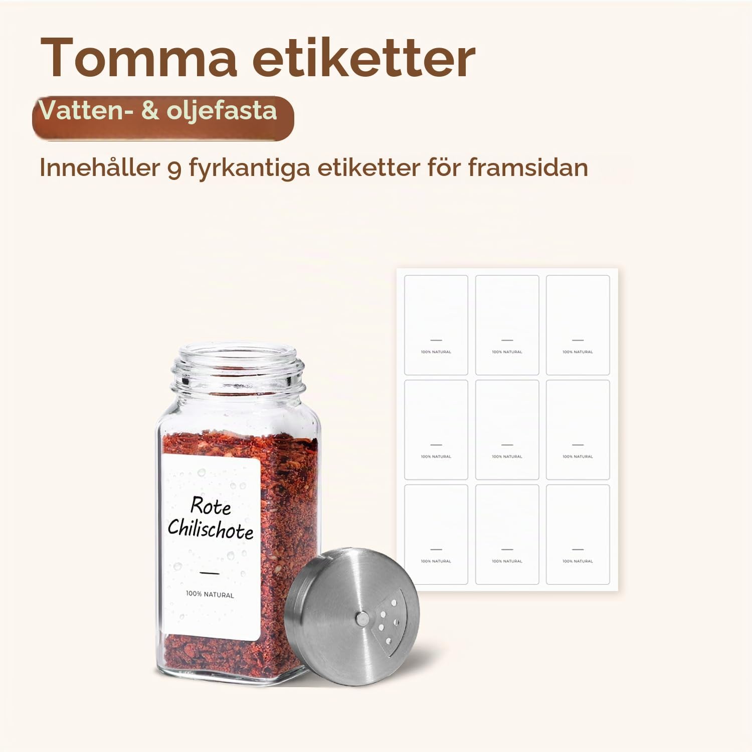 Detalle de ComSaf kryddburkar i glas, 120 ml, 6-pack med justerbara lock