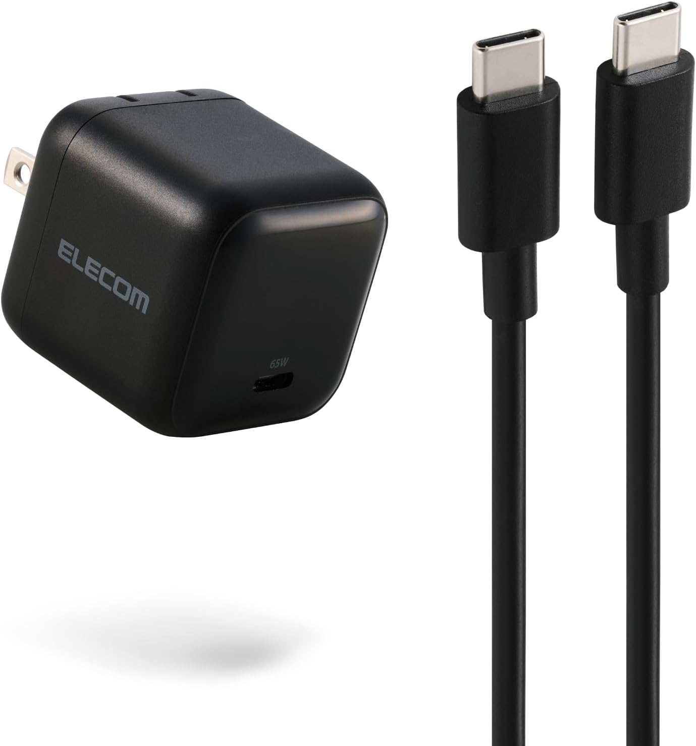 Detalle de エレコム EC-AC12565BK 65W USB Type-C充電器 ケーブル付属・PPS対応・折りたたみ式プラグ