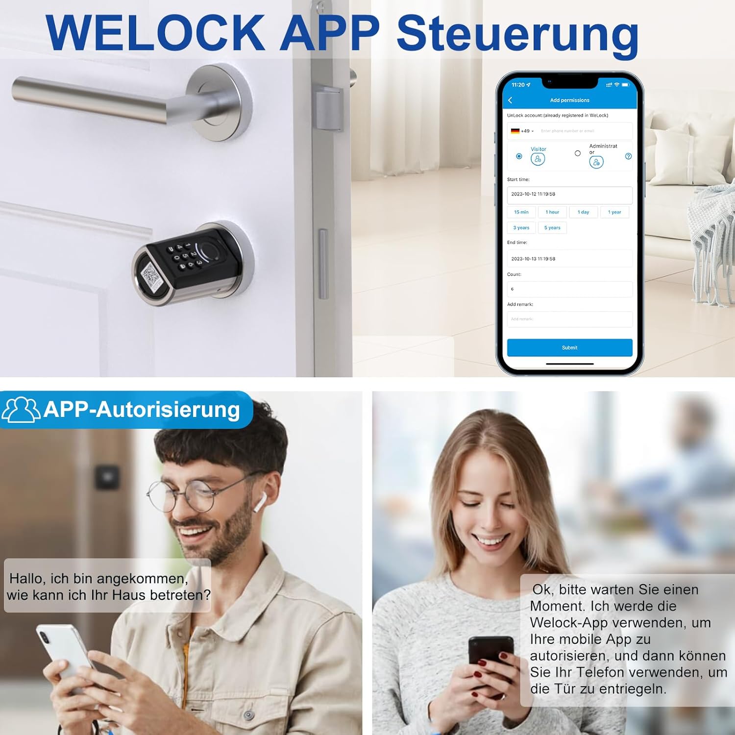 Detalle de WELOCK Türschloss Fingerabdruck ToucA51 – 6-in-1, IP65, App & WLAN-Anbindung