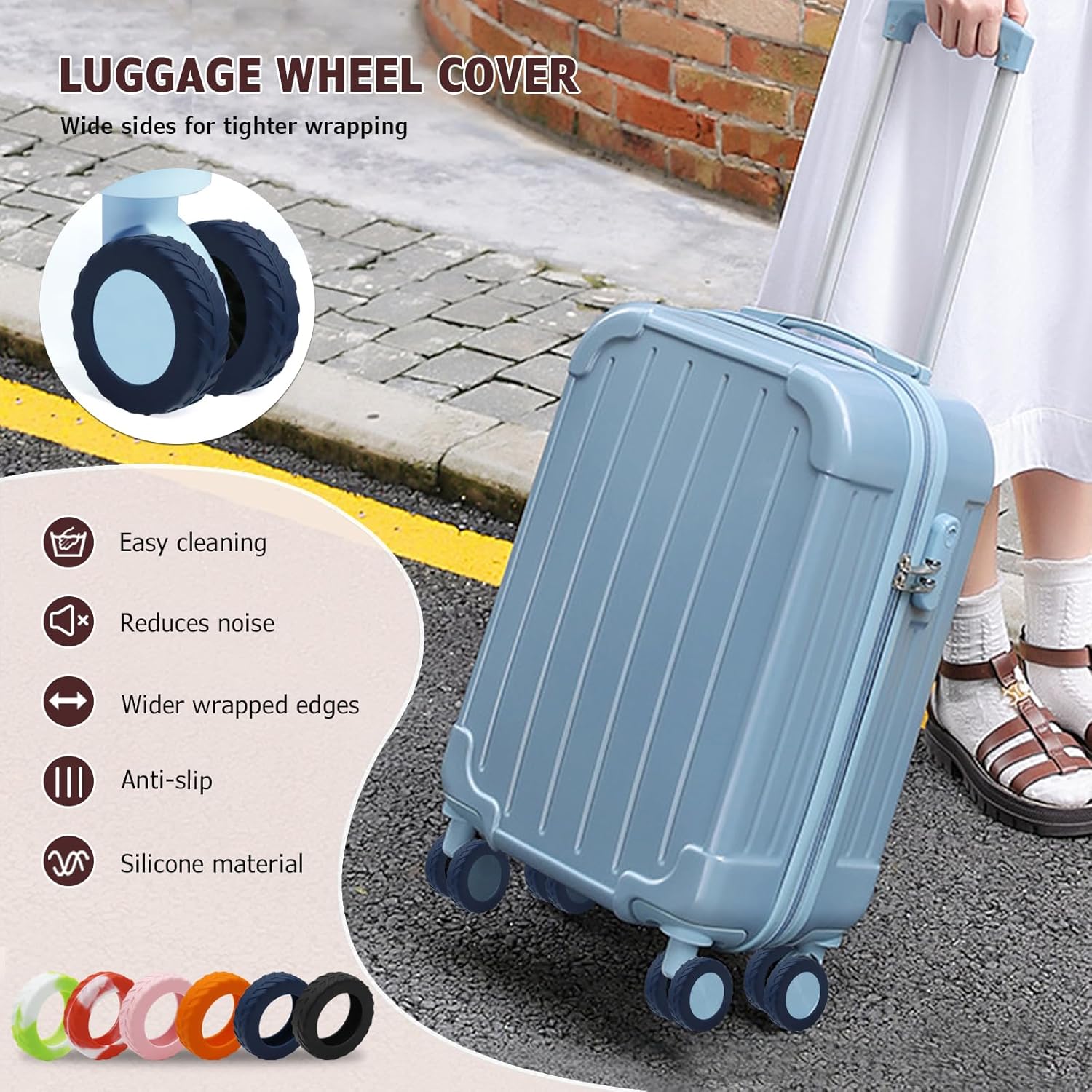 Detalle de XYOFUN Luggage Wheel Protection Cove – Upgraded 8-Pack for 8-Wheeled Suitcases (Dark Blue)