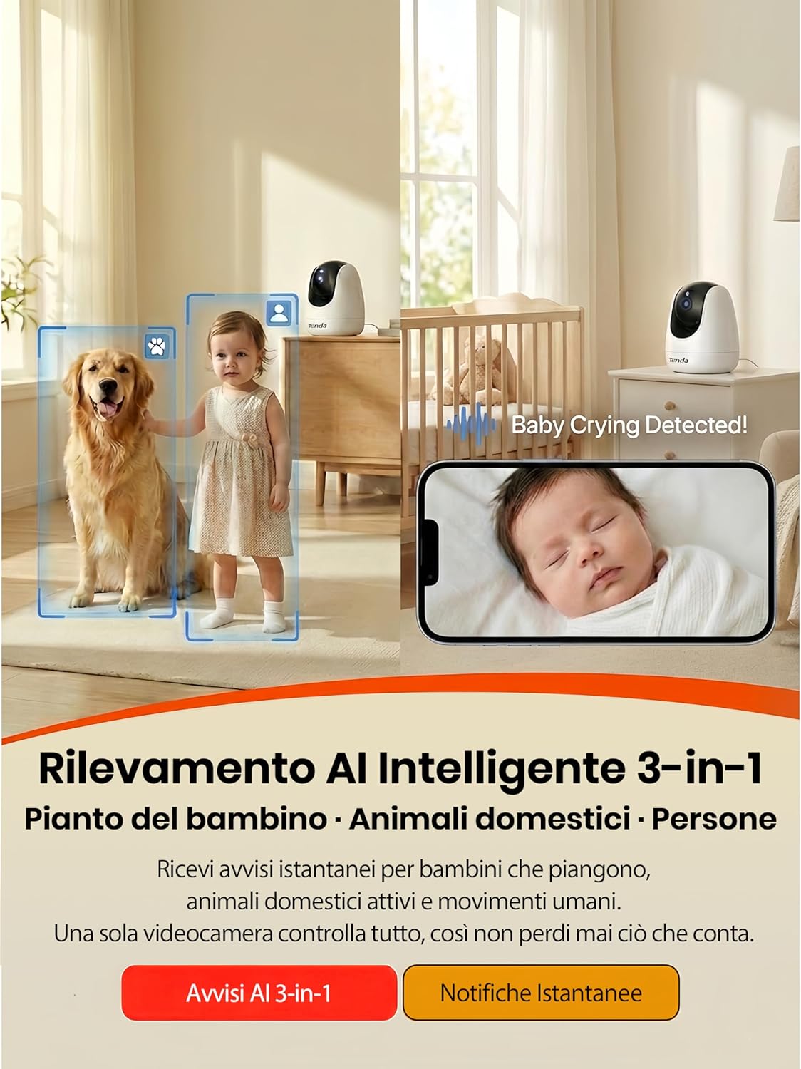 Thumbnail 3 de Tenda CP3 Pro Telecamera Wi‑Fi interna 360° 2K con visione notturna, chiamata one‑touch e audio bidirezionale