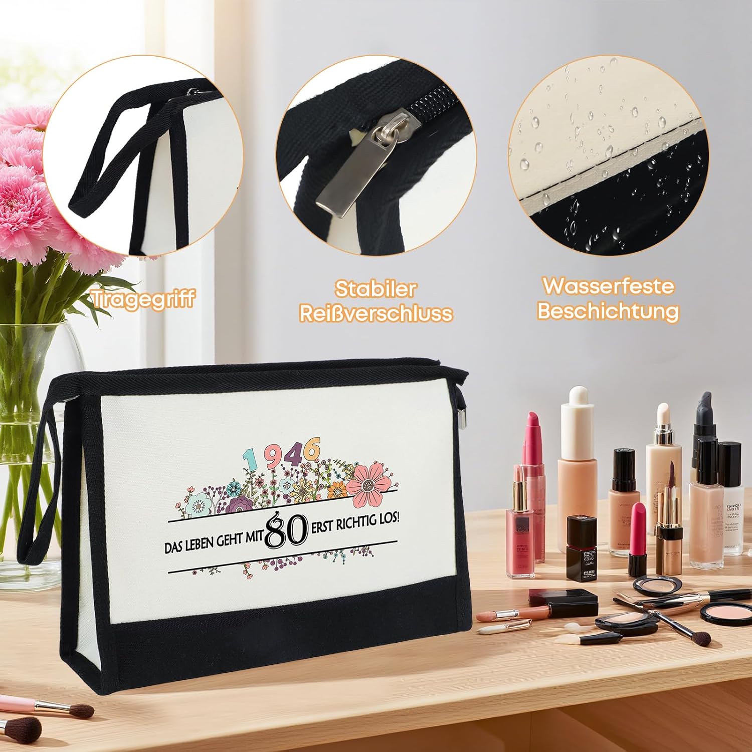 Thumbnail 5 de Seutgjie Geschenkset zum 80. Geburtstag – Vintage Tote Bag, Kosmetiktasche und Glückwunschkarte