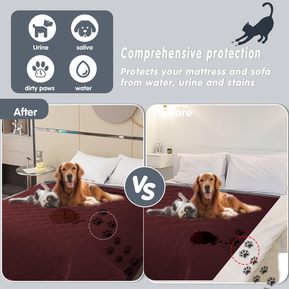 Thumbnail 6 de DUJUIKE Copridivano 100% impermeabile per cani: protezione affidabile per mobili e pavimenti (Rosso, 208 x 260 cm)