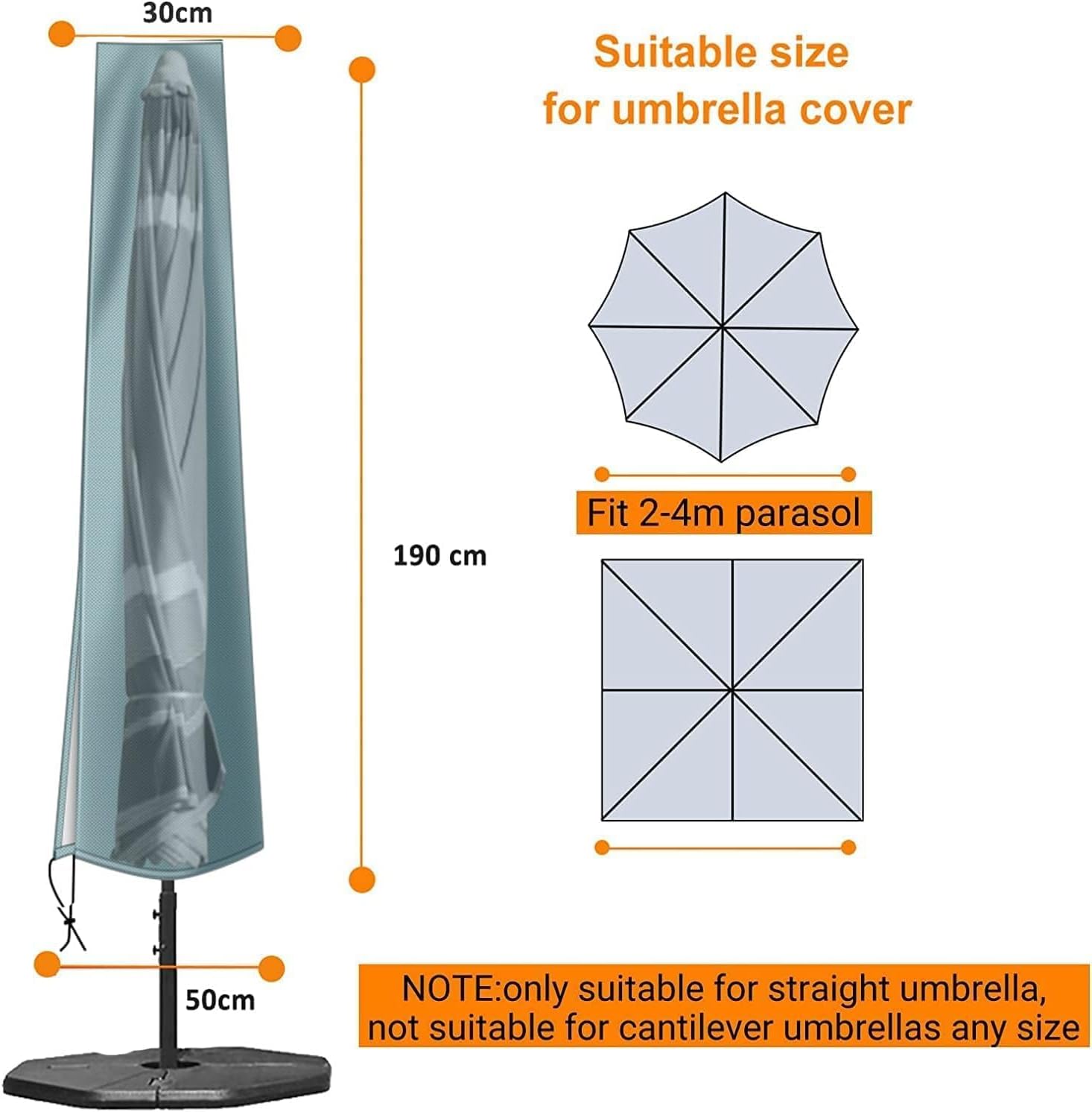 Detalle de OKPOW Parasol Cover Waterproof - 600D Heavy-Duty Garden Cover for 2m–3m Umbrellas