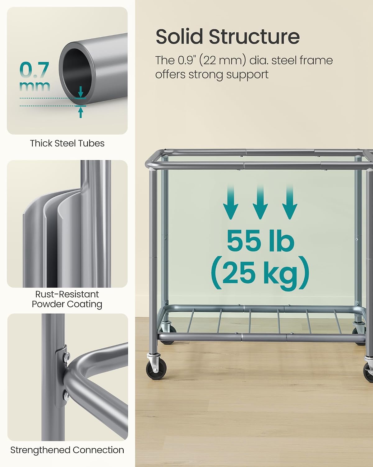 Thumbnail 4 de SONGMICS Laundry Basket with Wheels rolling laundry hamper 47.5 Gallons