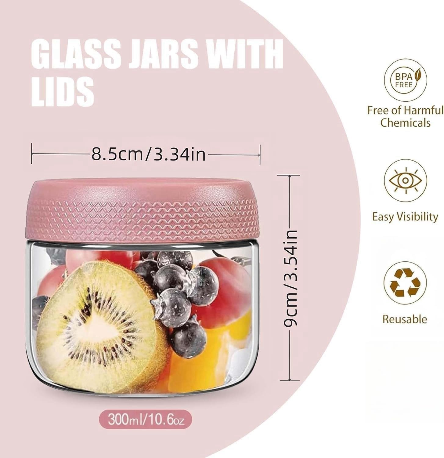 Thumbnail 1 de 6-Pack 300ml Glass Jar with Screw Lid Leakproof Overnight Oats Containers (6 Colours)