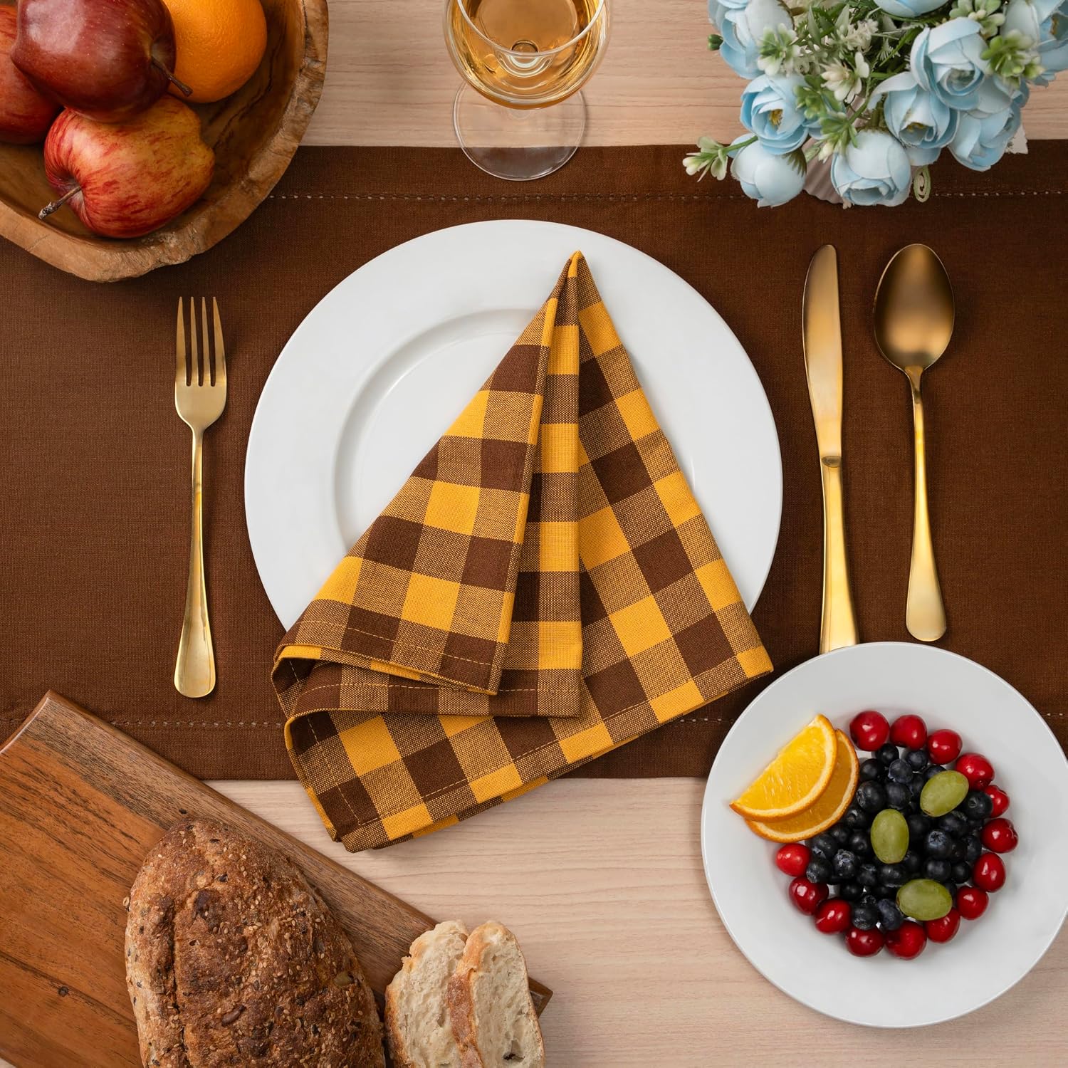 Thumbnail 6 de Blue Needles Gingham Buffalo Plaid Napkins 18x18