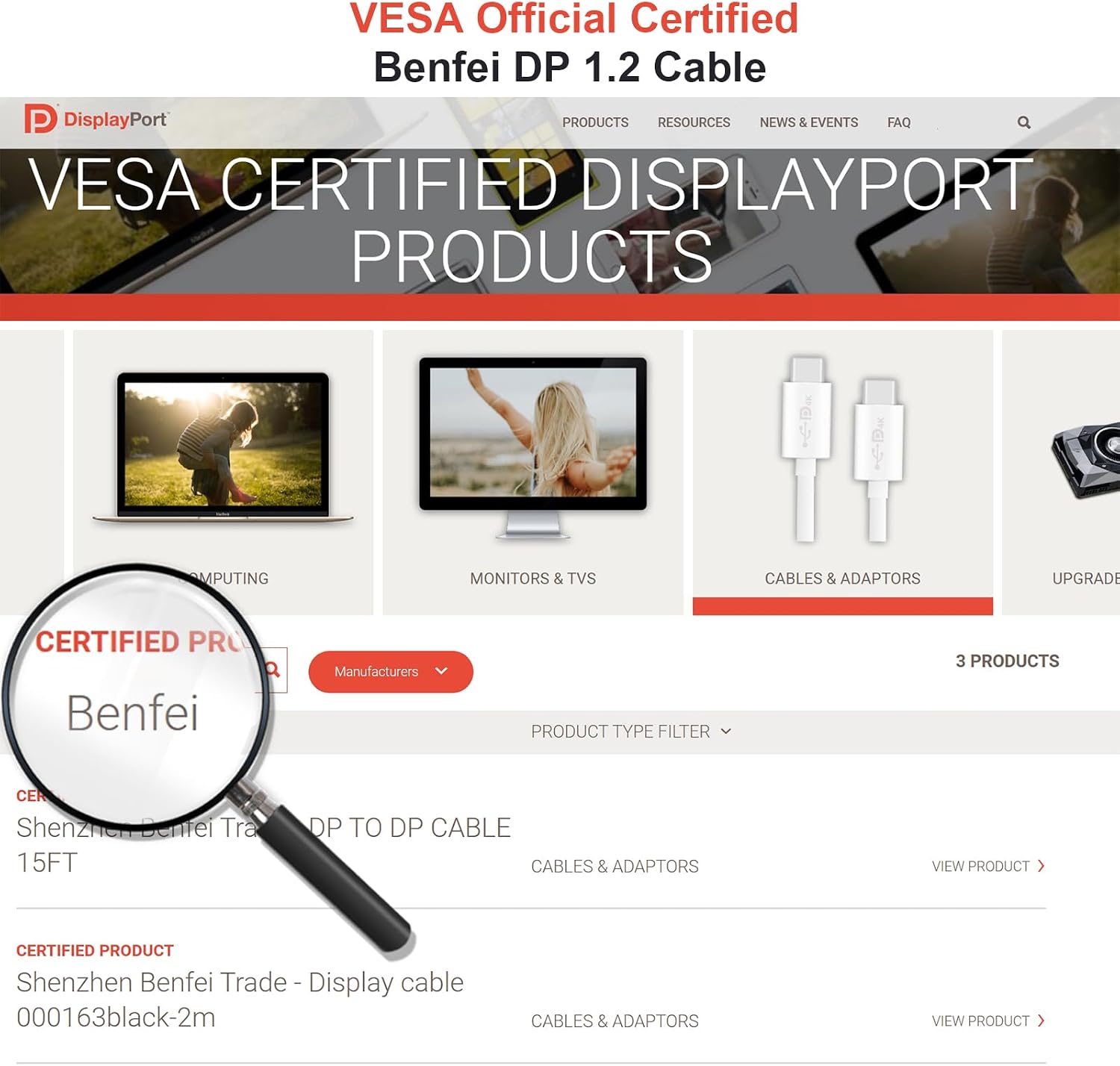 Detalle 2 de BENFEI DisplayPort 1.2 Kabel 1,8 m