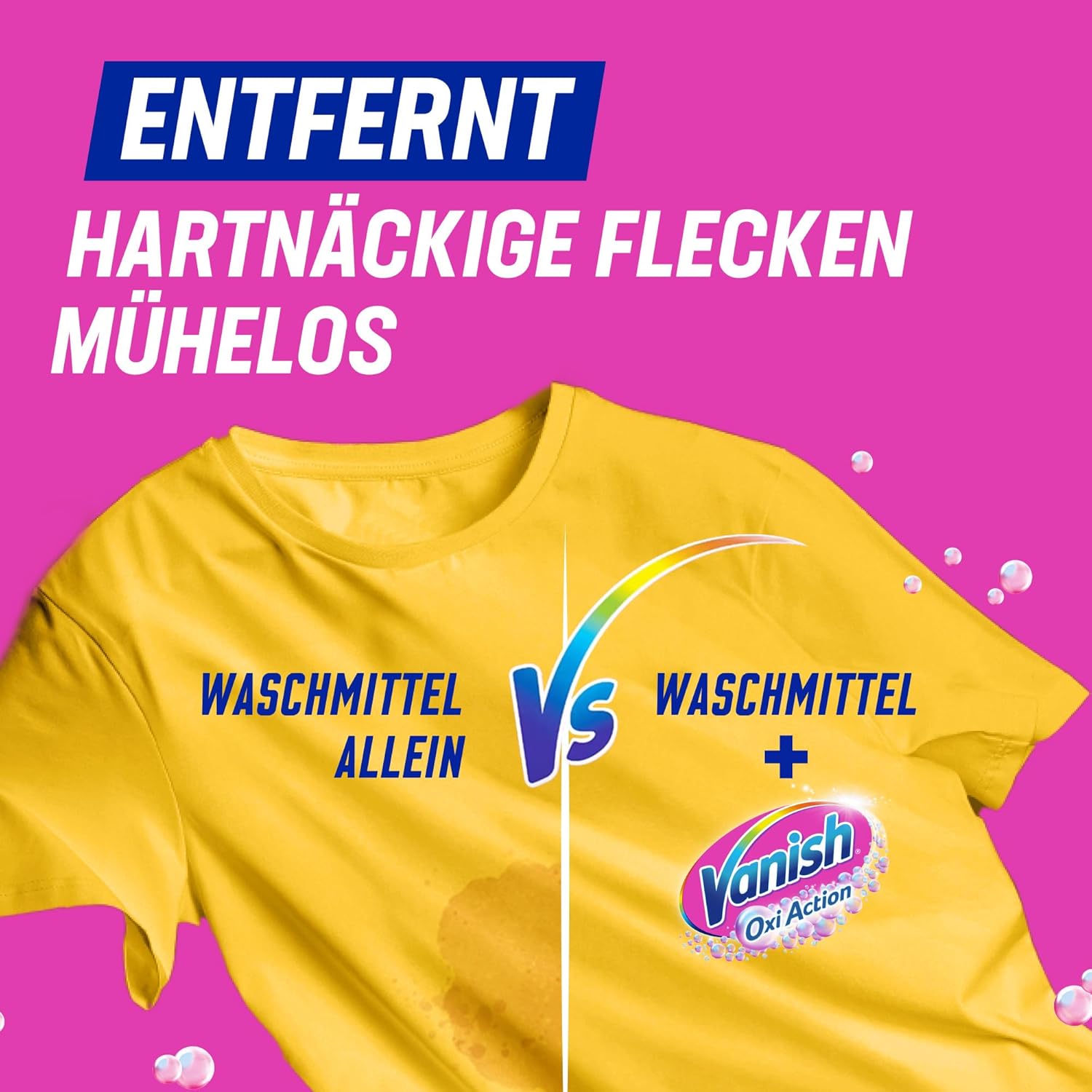 Detalle de Vanish Oxi Action Pulver Pink 1 x 1,125 kg – Fleckenentferner & Wäsche-Booster für bunte Wäsche ohne Chlor