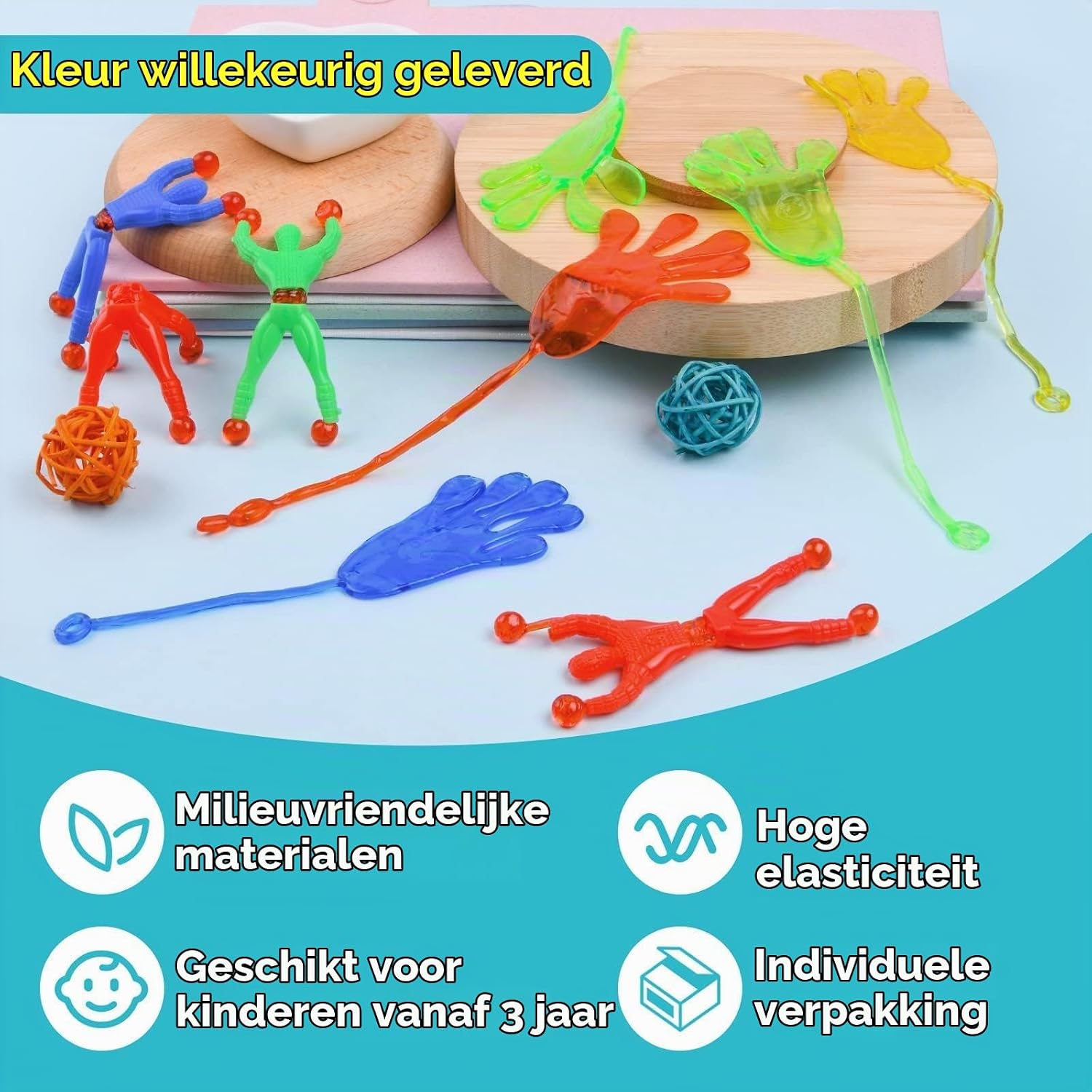 Detalle 1 de Ainiv model 1 elastisch speelgoed, set met 15 kleverige handen en 15 muurklimmers