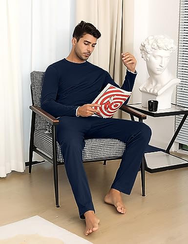 Detalle de Aseniza 466-Blu Navy pigiama uomo in cotone a maniche lunghe, XXL