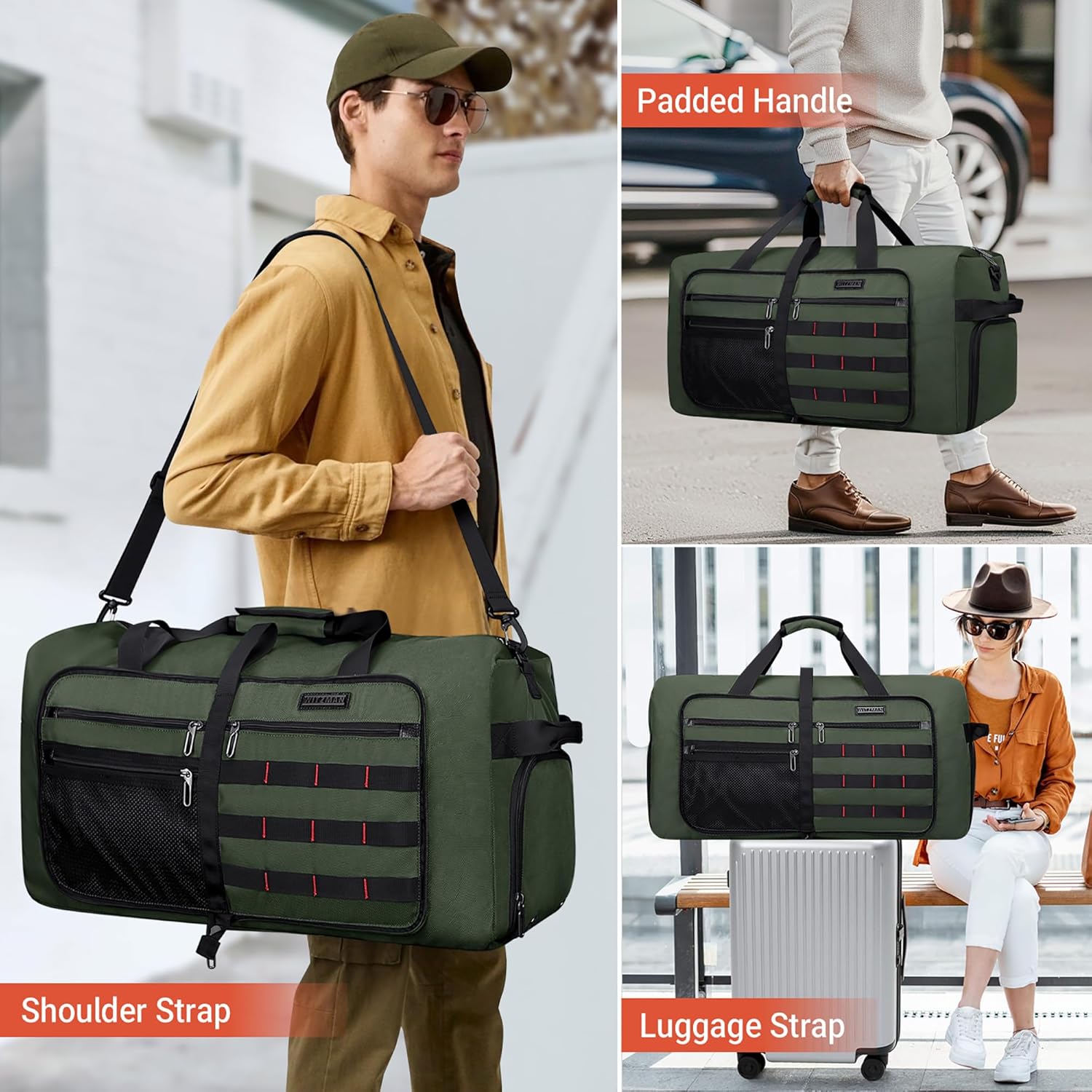 Detalle de WITZMAN Foldable Duffle Bag 65L (B697 Army Green) with Shoe Compartment