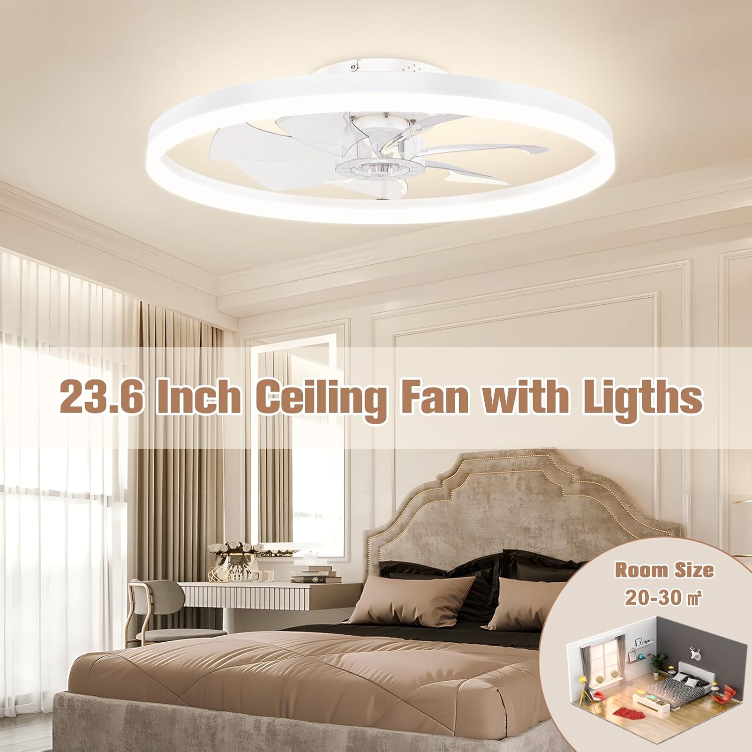 Thumbnail 6 de VOLISUN 2170601ZM Low-Profile Ceiling Fan with Light, Remote and 6 Speeds
