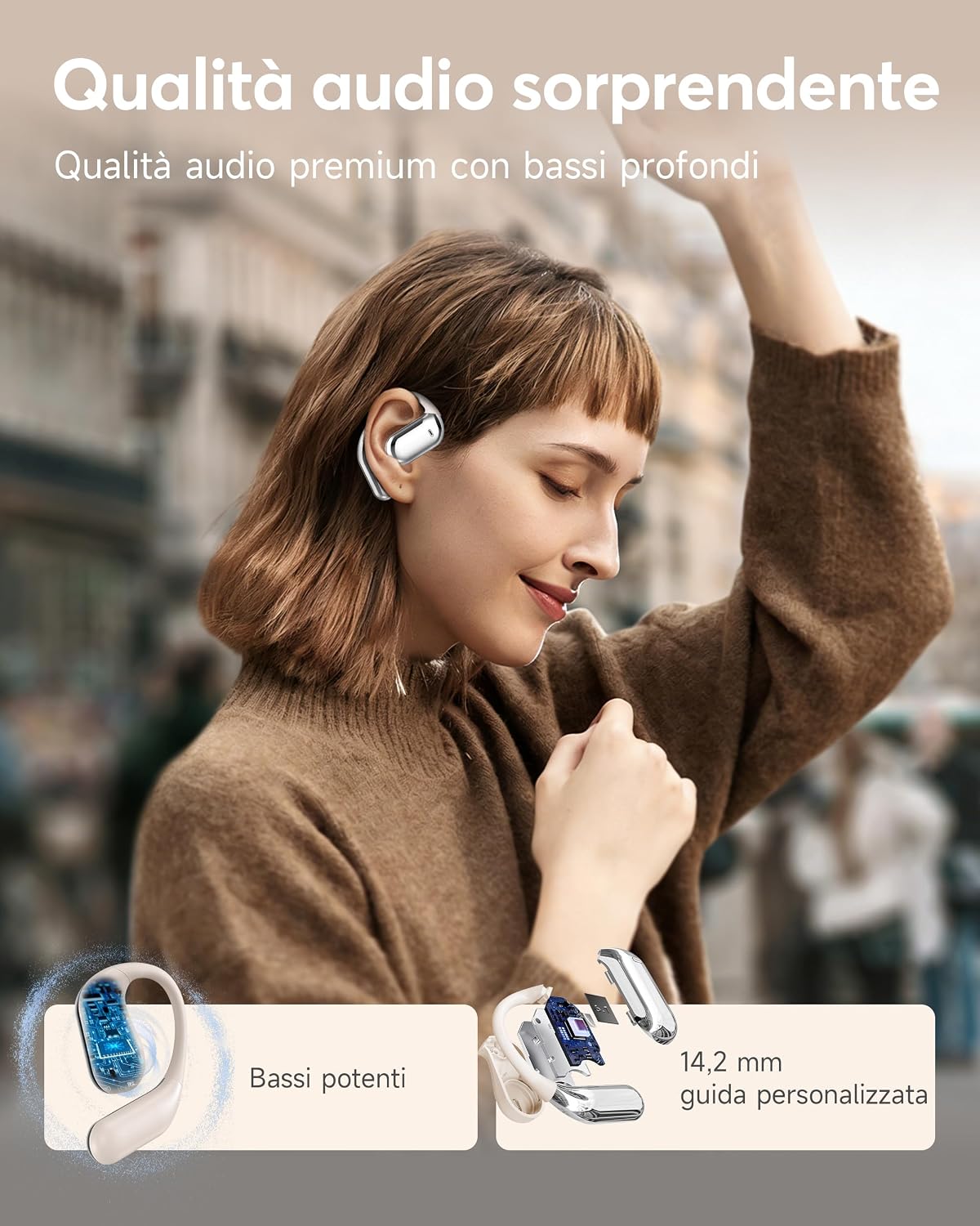 Detalle de Cuffie Bluetooth Auricolari 5.4 Open Ear Sport: comfort e autonomia fino a 50 ore
